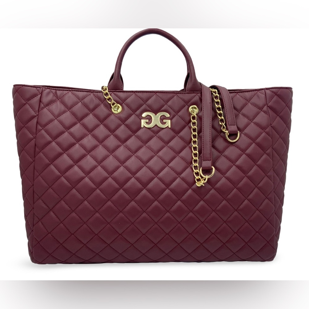 Large Gilda Paris Quilted Vegan Leather Wine Tote Bag